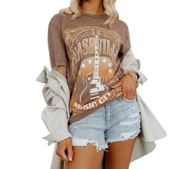 Tops - Women’s Brown Nashville Music Concert Tee